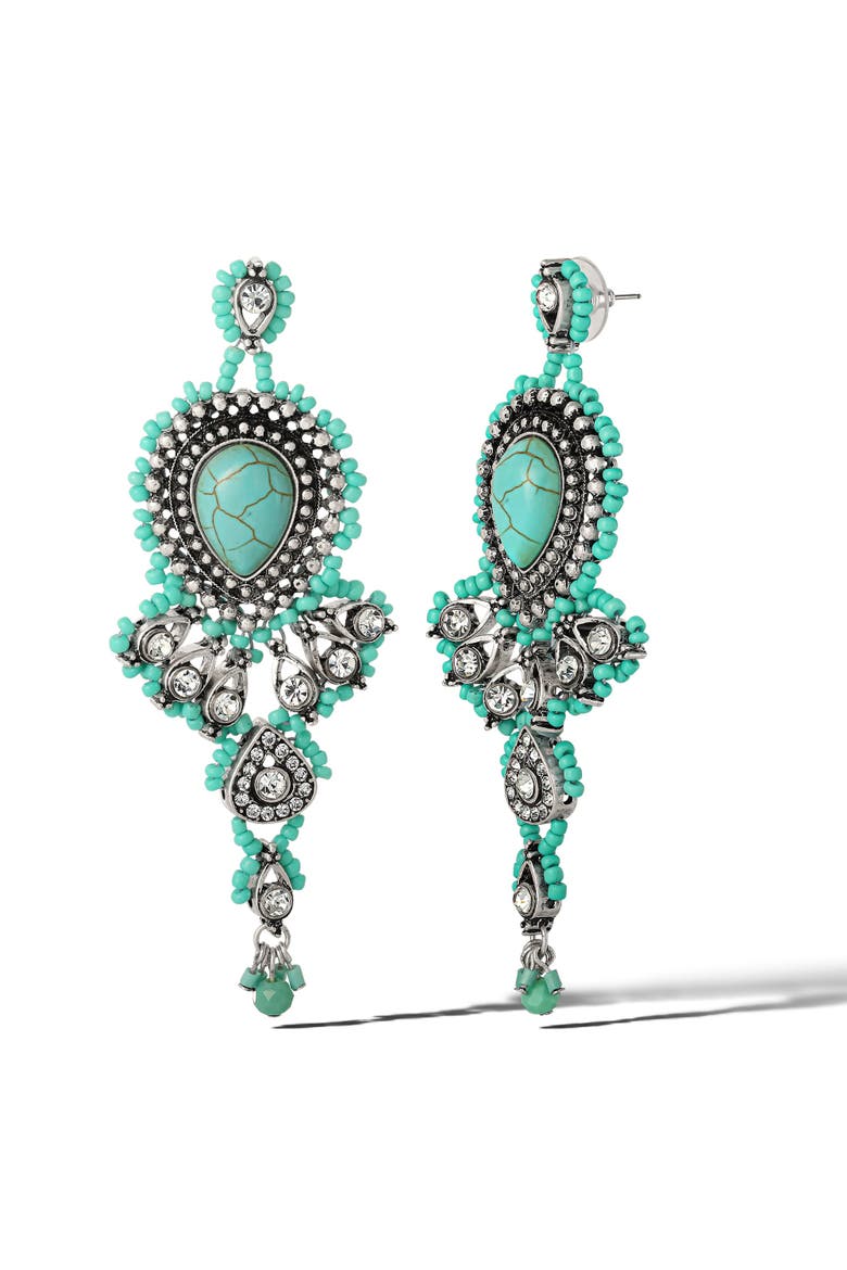 Turquiose Bead Statement Earrings, Alternate, color, turquoise