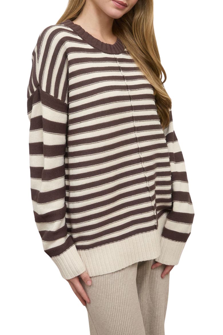 Stripe Pullover Sweater, Alternate, color, BROWN