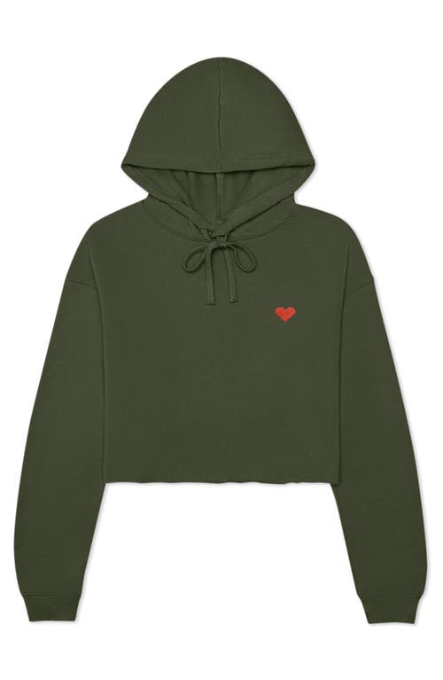 Dalix Pixel Heart Cropped Hoodie In Military Green