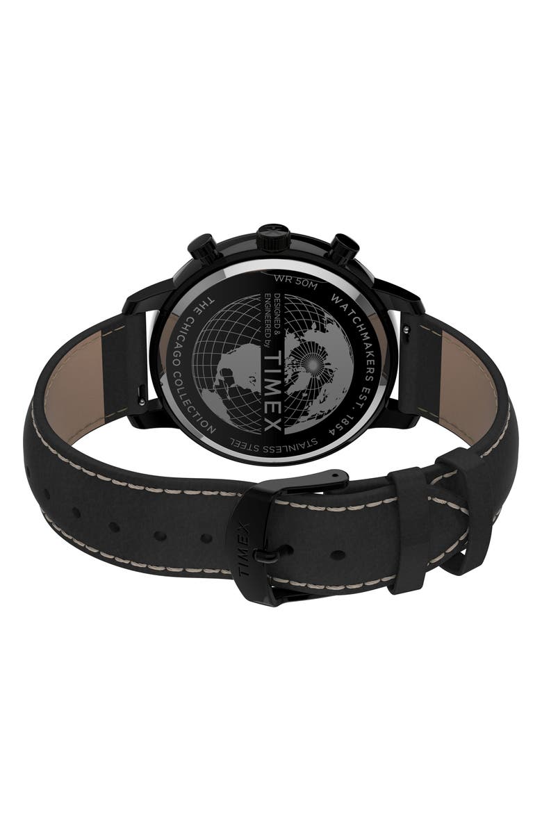 Timex<sup>®</sup> Chicago Chronograph Leather Strap Watch, 45mm, Alternate, color, 