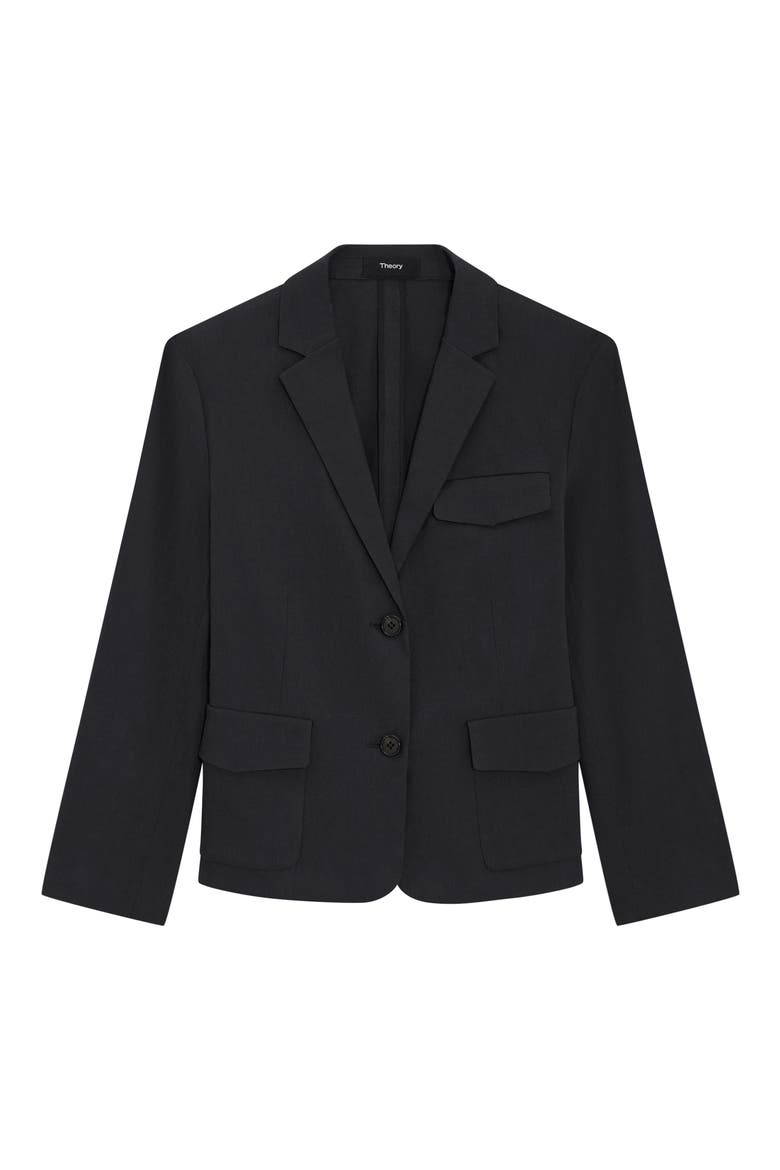 Linen Blend Shrunken Blazer, Alternate, color, BLACK