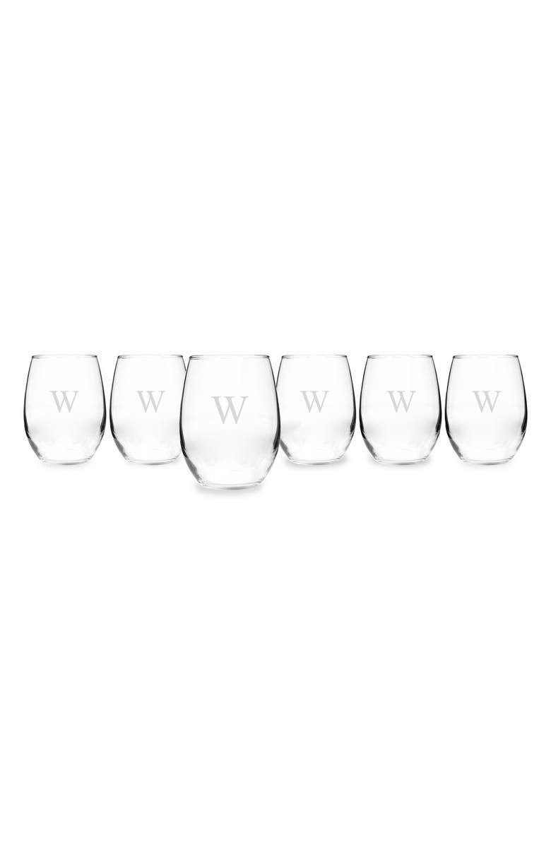 Cathy's Concepts Set of 6 Monogram Stemless Wine Glasses, Alternate, color,