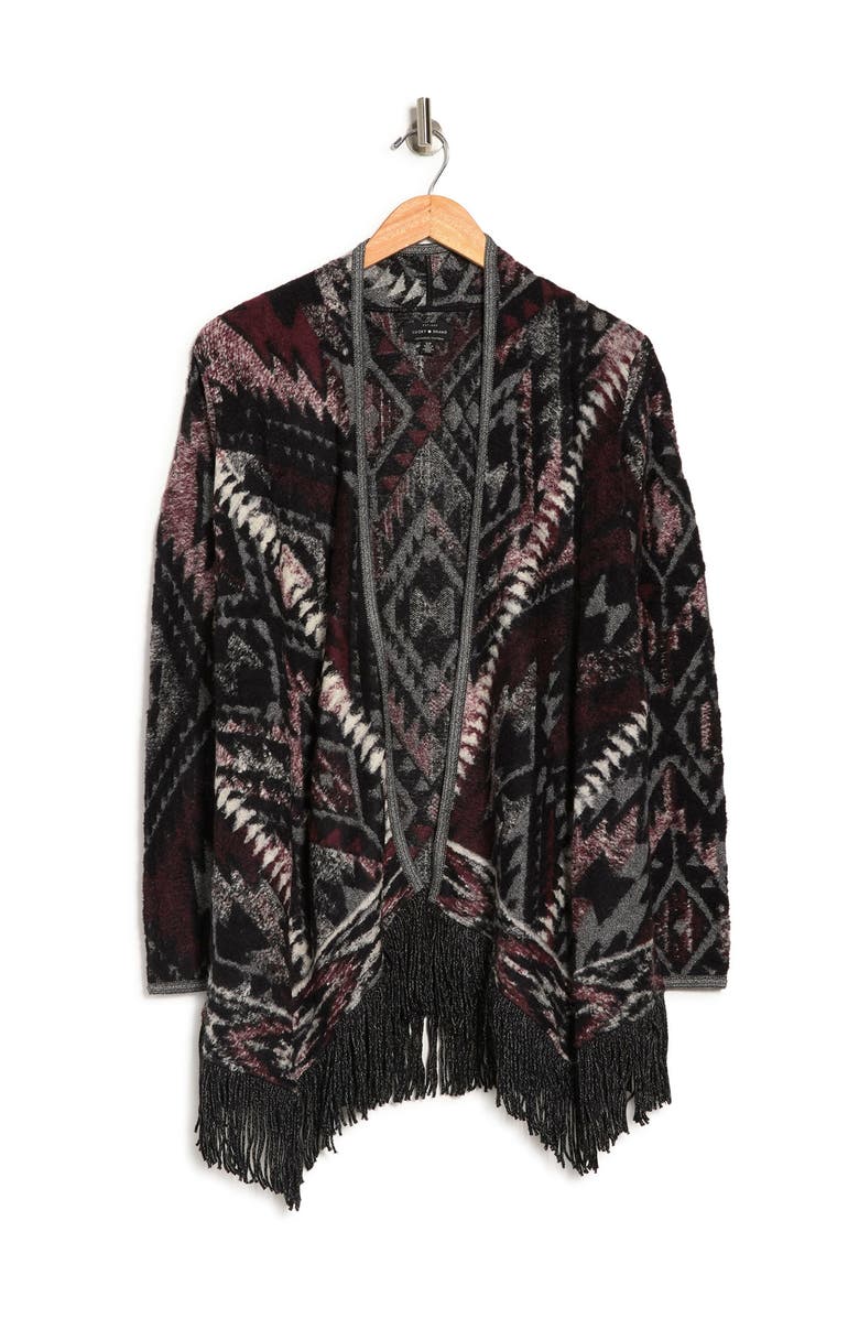 Lucky Brand Fringed Brushed Knit Cardigan, Main, color, 