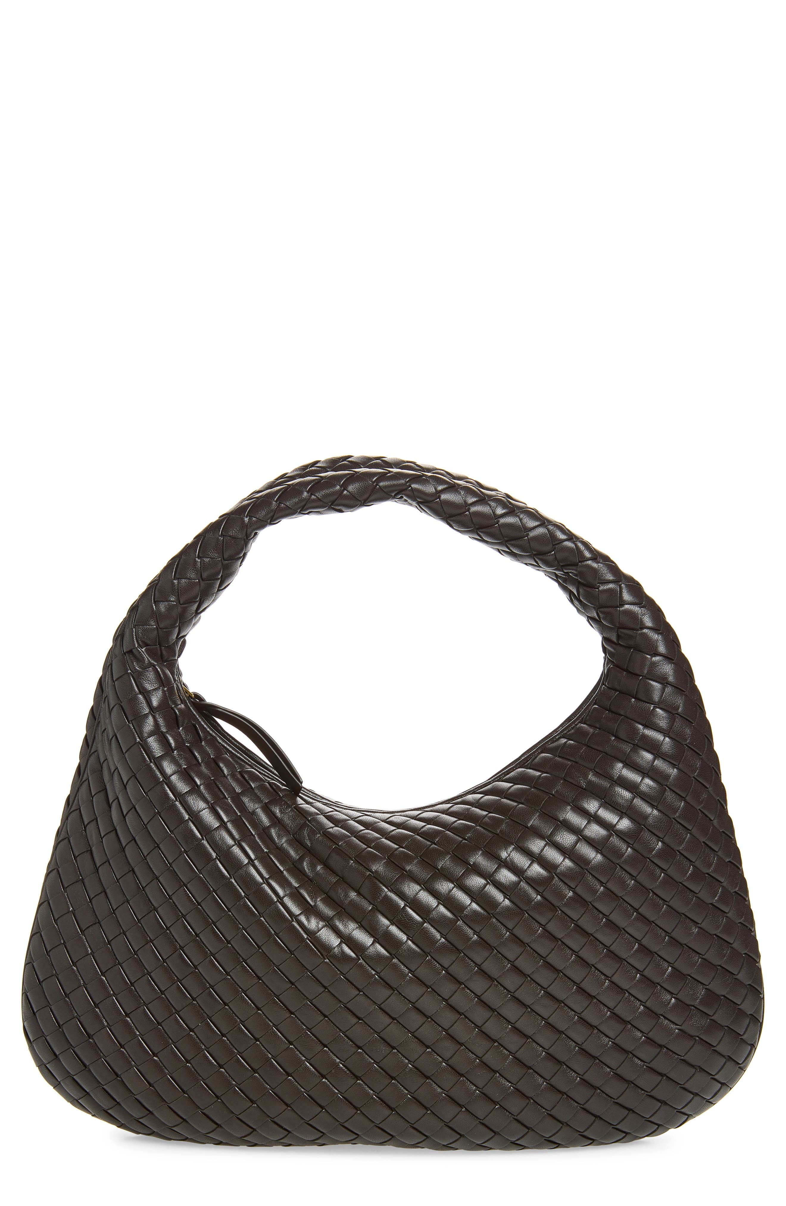 Bottega Veneta Borsa Intrecciato Leather Shoulder Bag, Main, color, 2009 Espresso-M Brass