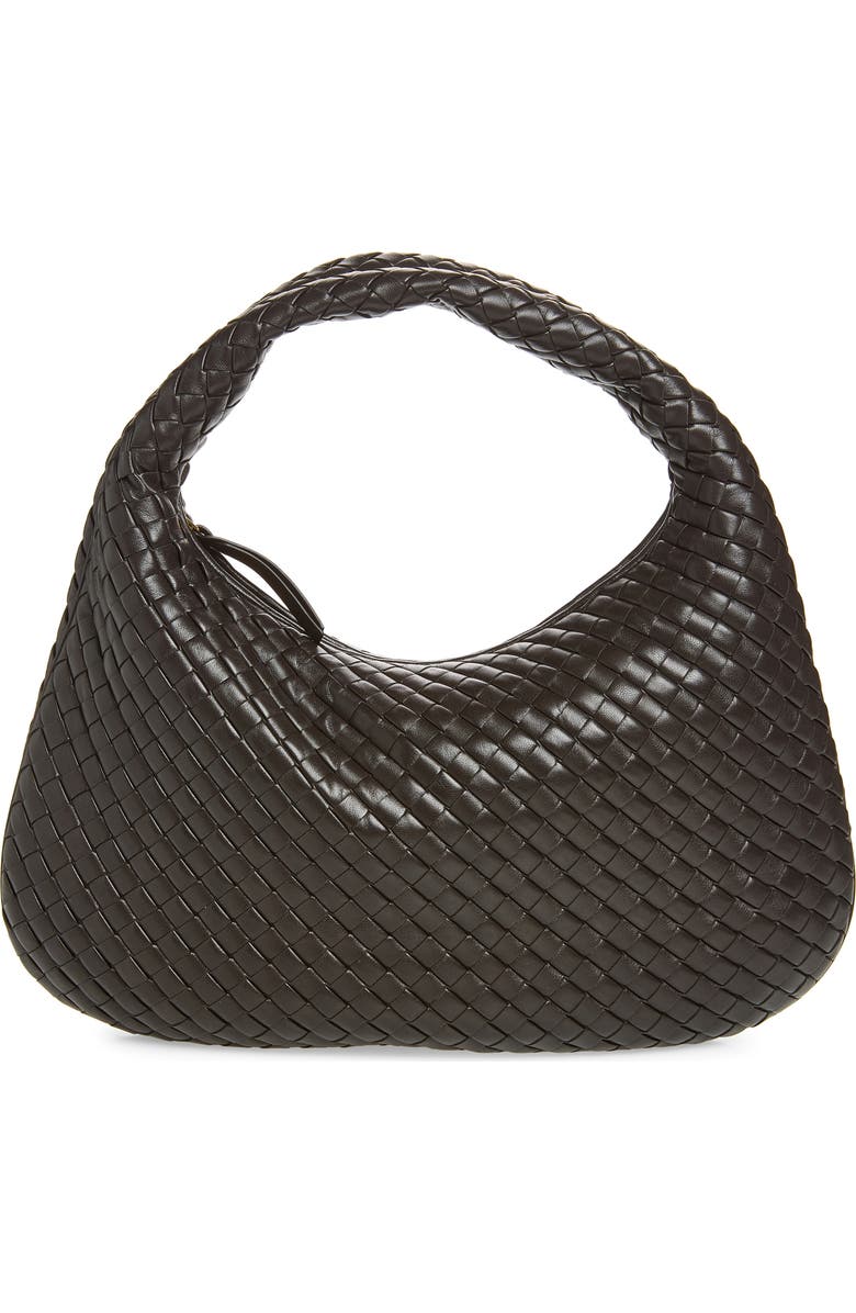 Bottega Veneta Borsa Intrecciato Leather Shoulder Bag, Main, color, 2009 Espresso-M Brass