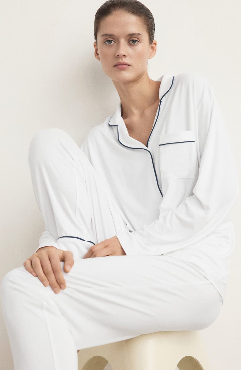 MANGO Piped Pajamas, Alternate, color, White