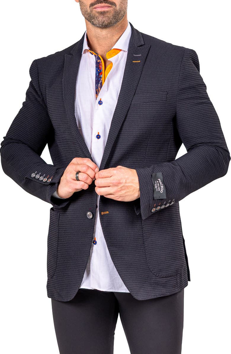 Maceoo Unconstructed Marthyr014 Black Seersucker Peak Lapel Blazer, Alternate, color, Black