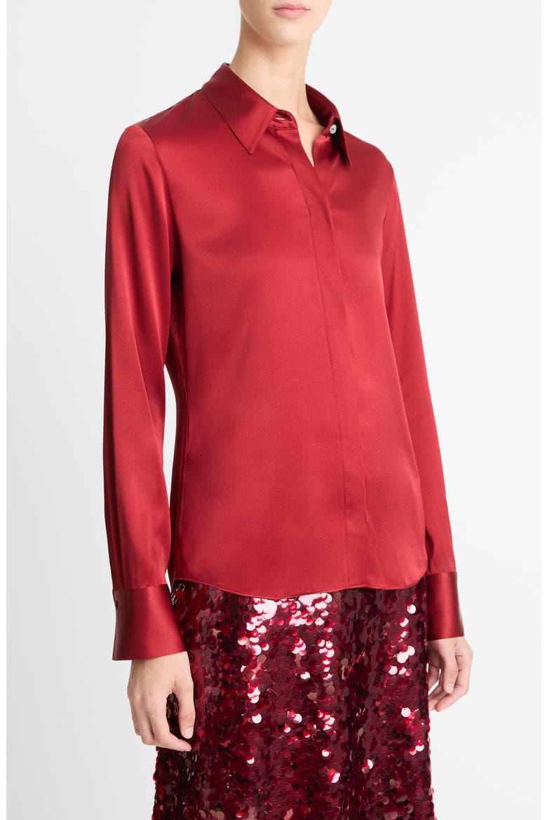 Slim Fit Stretch Silk Button-Up Shirt, Alternate, color, RUBY INK