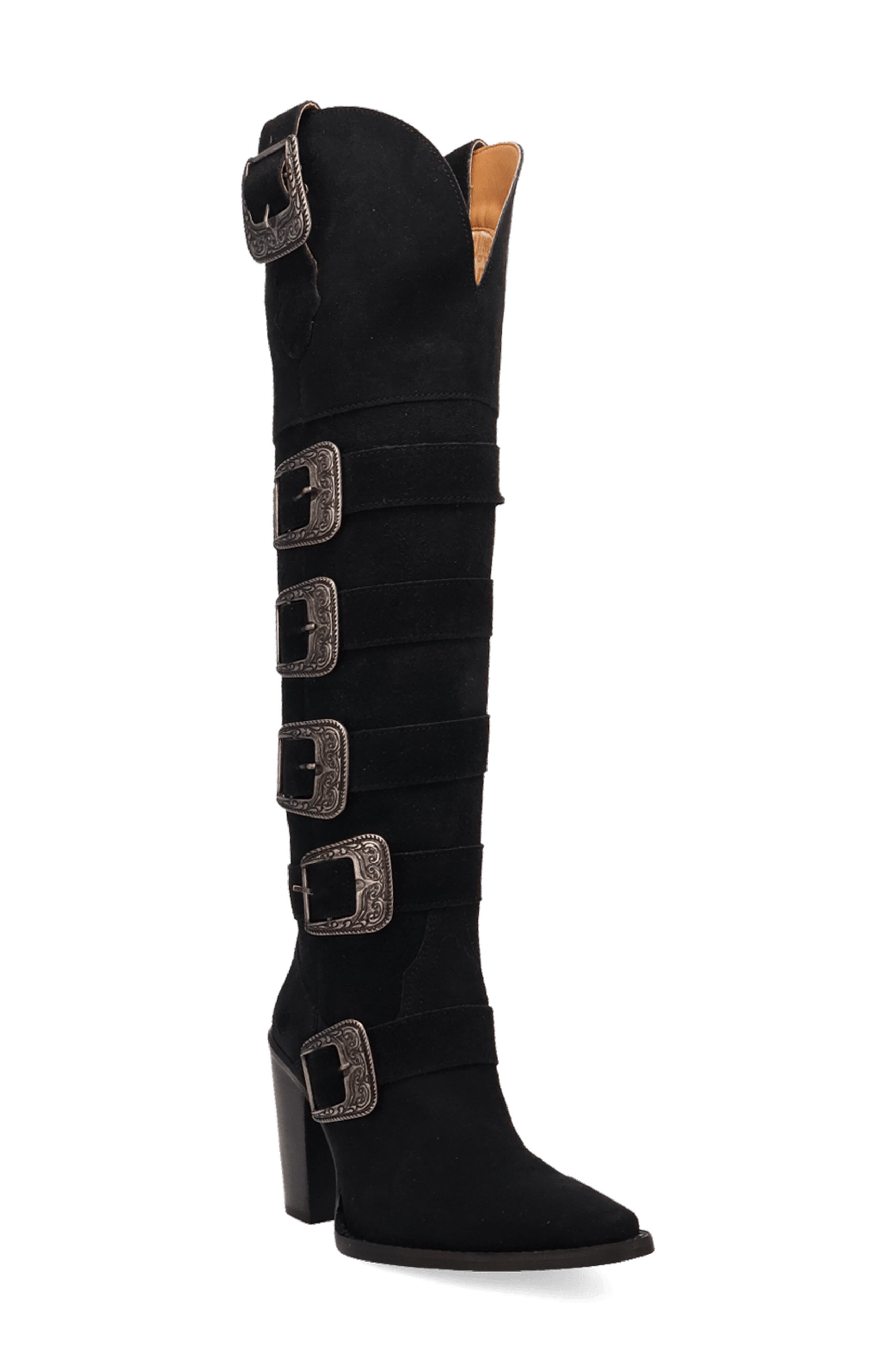 Bucked Off Leopard Print Leather Western Boot, Main, color, BLACK
