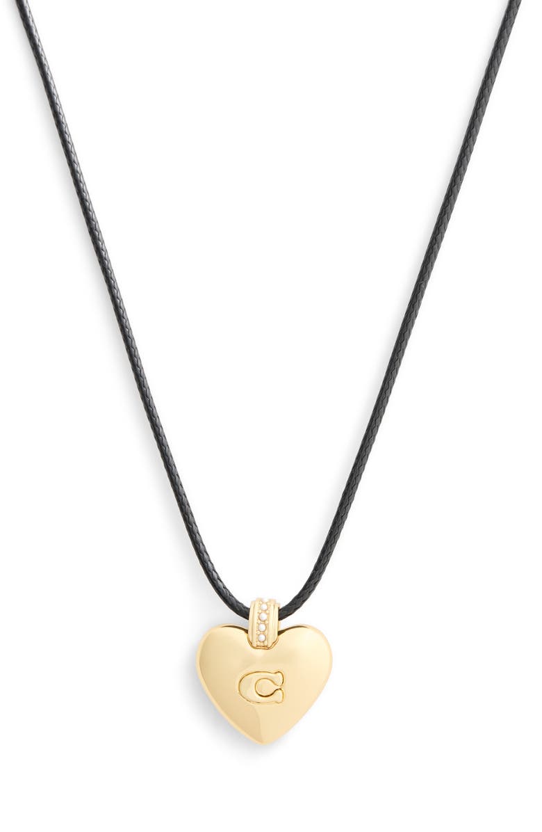 COACH Puffy Heart Cord Necklace, Main, color, Shiny Gold