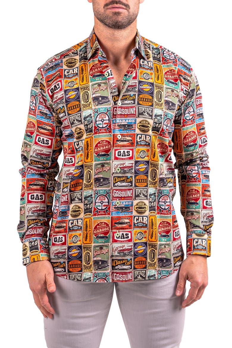 Fibonacci Resistance Contemporary Fit Button-Up Shirt, Main, color, RED/ YELLOW MULTI