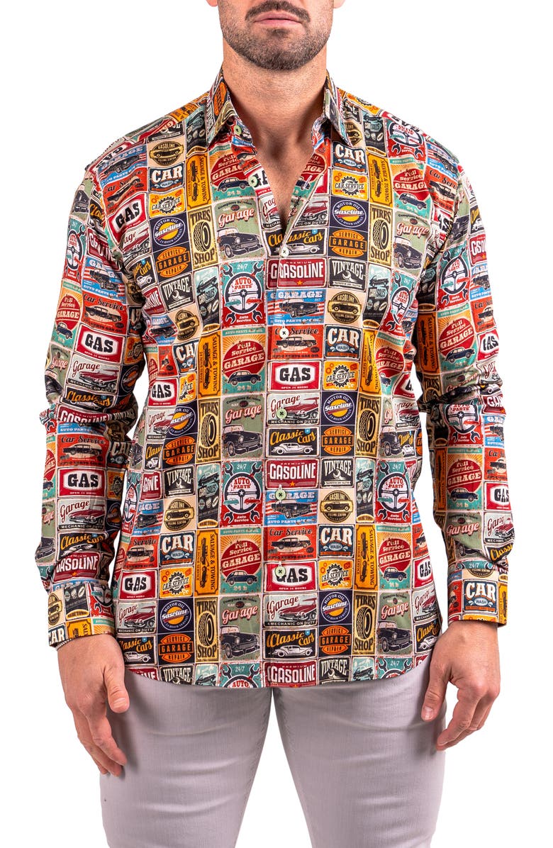 Maceoo Fibonacci Resistance Contemporary Fit Button-Up Shirt, Main, color, Red/ Yellow Multi