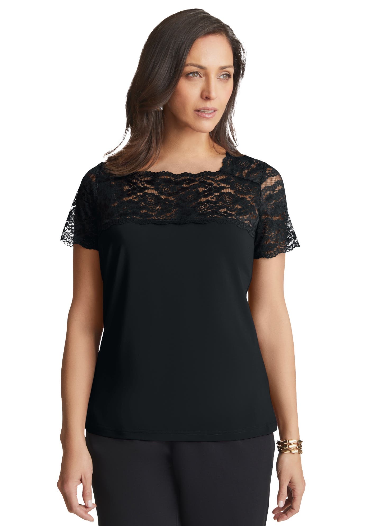 Stretch Lace Neckline Top