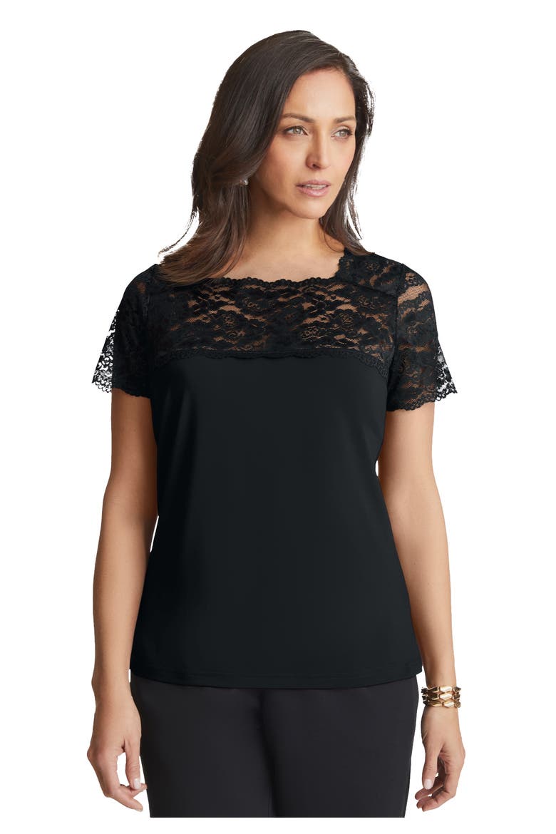 Stretch Lace Neckline Top, Main, color, BLACK