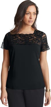 Jessica London Stretch Lace Neckline Top