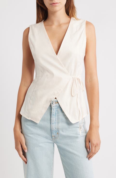 売れ筋商品|||ジョーンズニューヨーク カットソー トップス レディース Women's Striped Cap-Sleeve Wrap Blouse Nyc White Multi Blue and White Striped Button Up Shirt - Easy Care Shirt