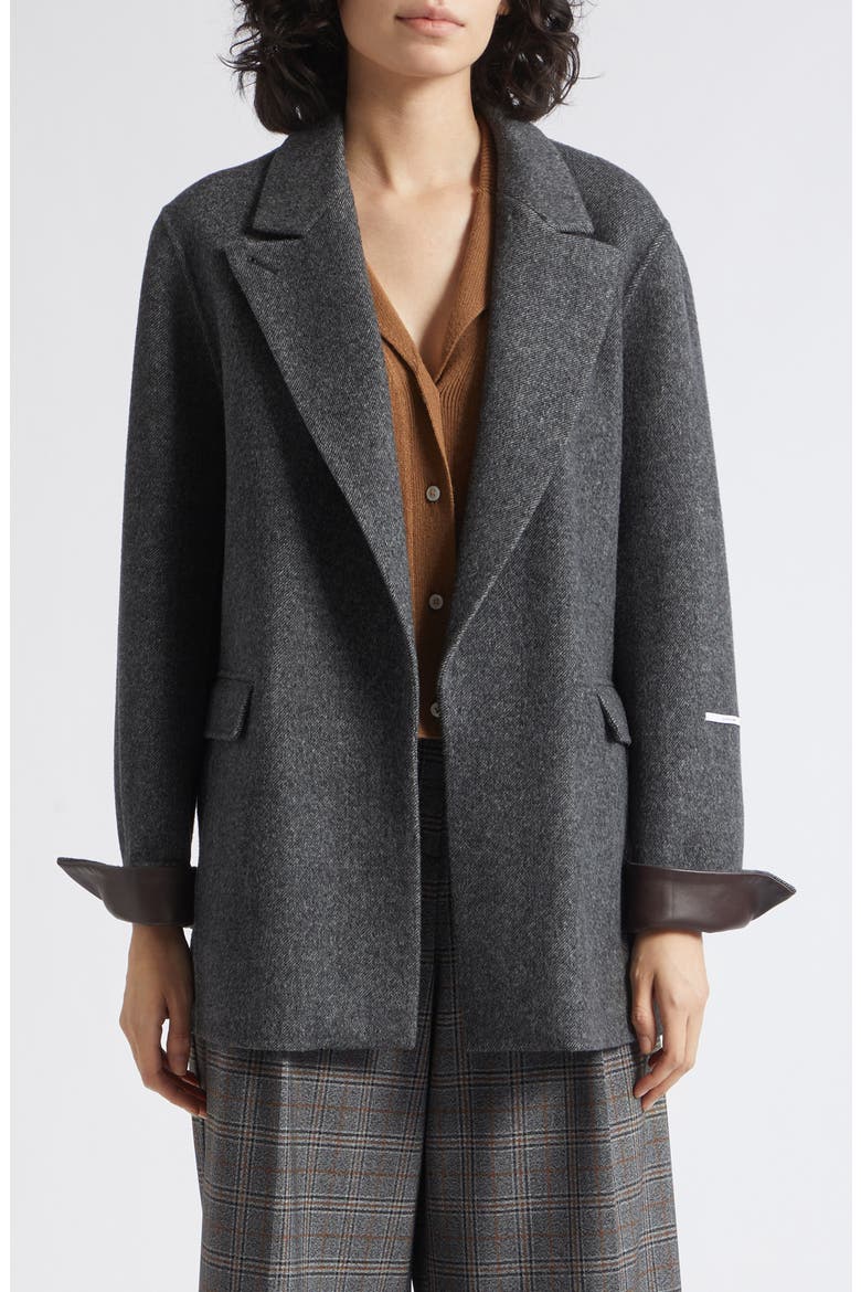 Wool Jacket with Leather Cuffs, Main, color, DARK GREY