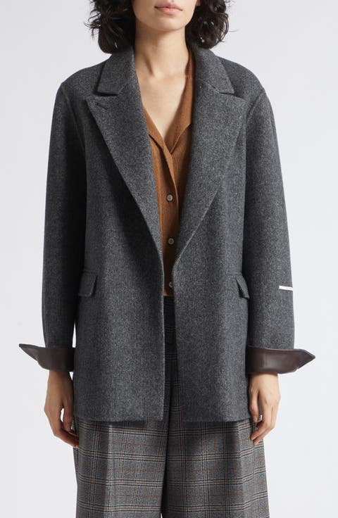 Wool Jacket with Leather Cuffs