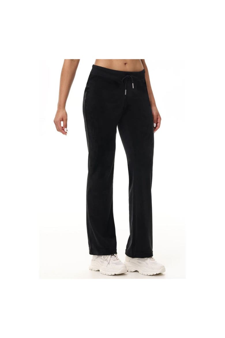 Rib Waist Long Velour Pant With Back Bling, Liquorice, Alternate, color, LIQUORICE