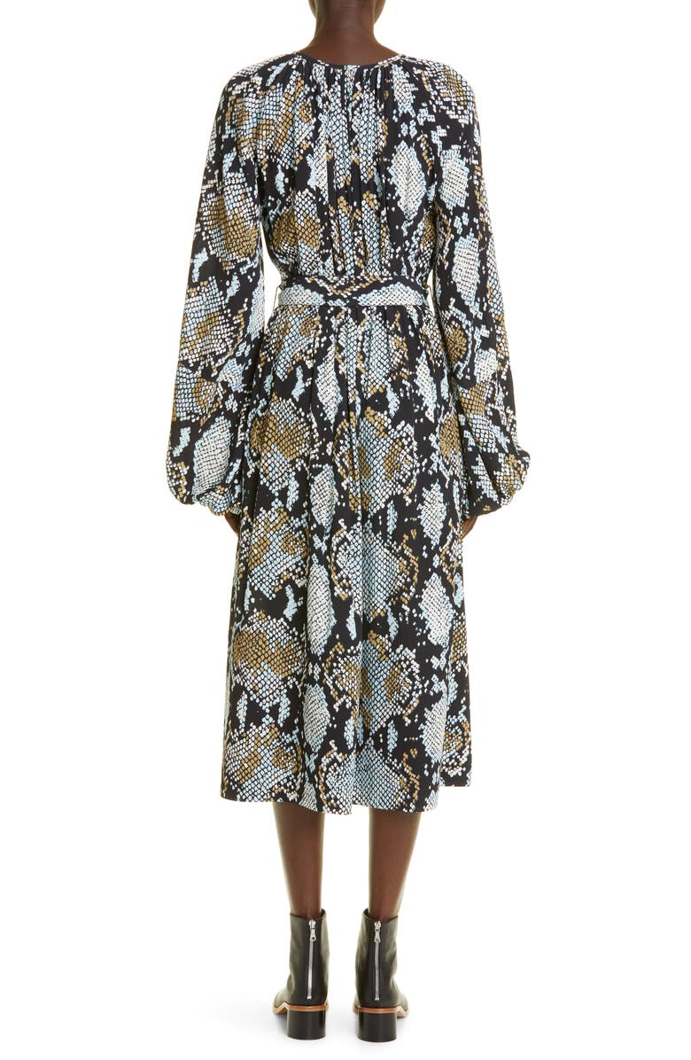 Proenza Schouler Snakeskin Print Long Sleeve Midi Dress, Alternate, color, 