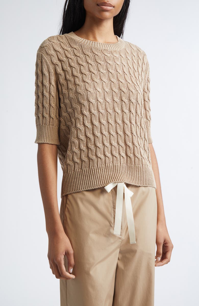 Max Mara Talamo Cable Knit Linen Sweater, Main, color, Desert
