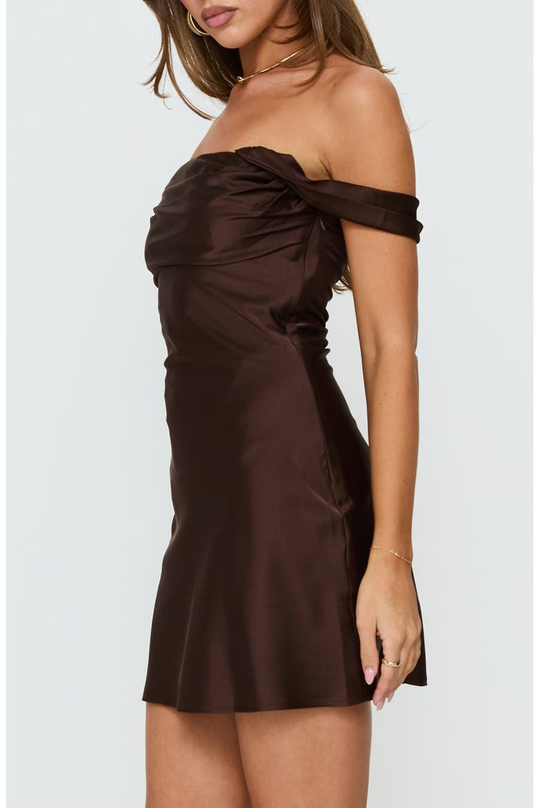Zabbarra Off the Shoulder Satin Minidress, Alternate, color, BROWN