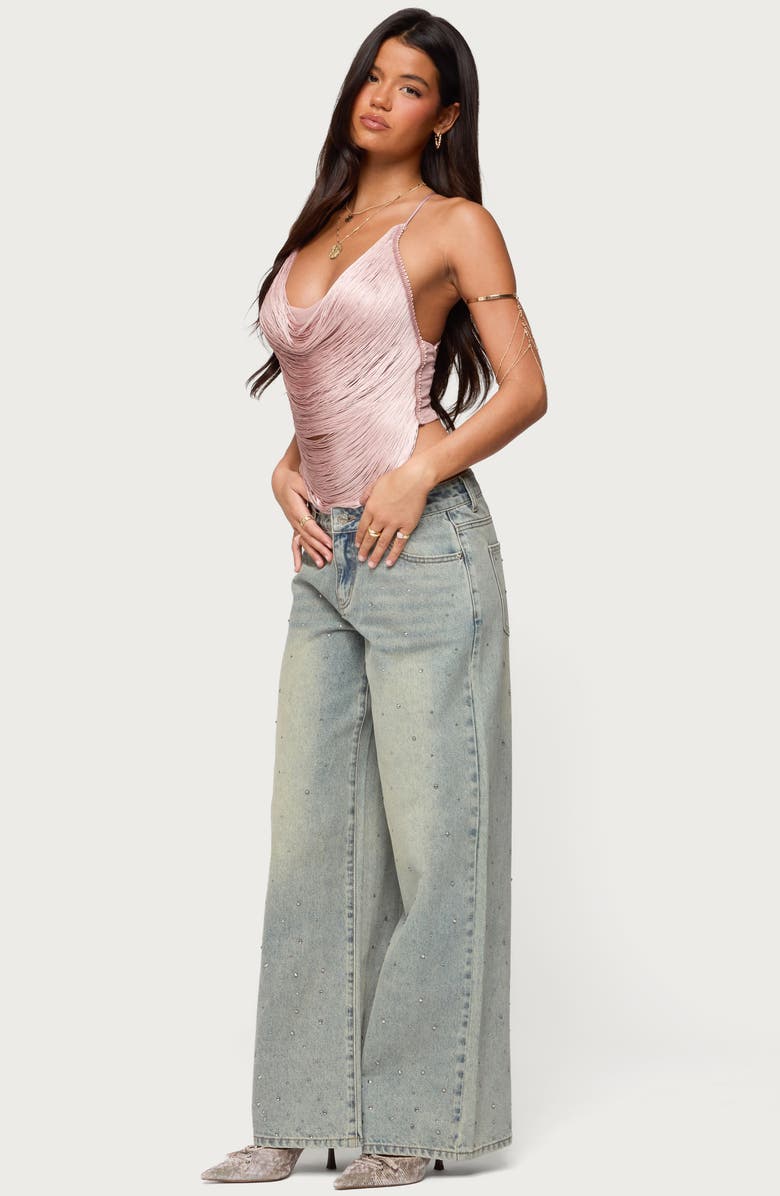 EDIKTED Elenie Fringe Cowl Neck Crossback Top, Alternate, color, 