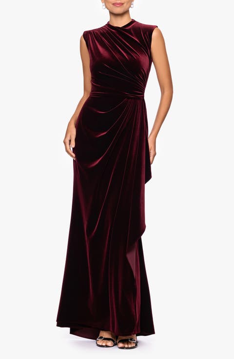 Ruched Velvet Column Gown