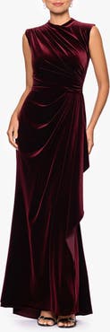 Betsy & Adam Ruched Velvet Column Gown