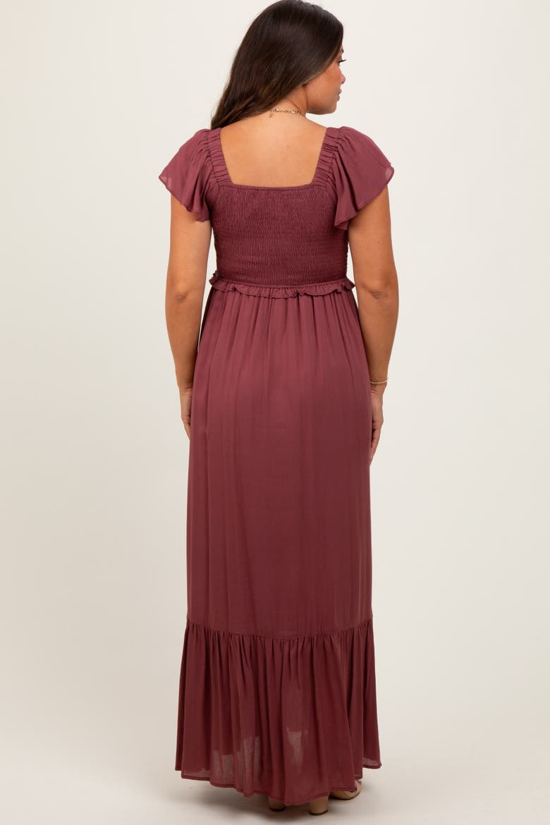 Smocked Top Woven Maxi Dress, Alternate, color, Burgundy