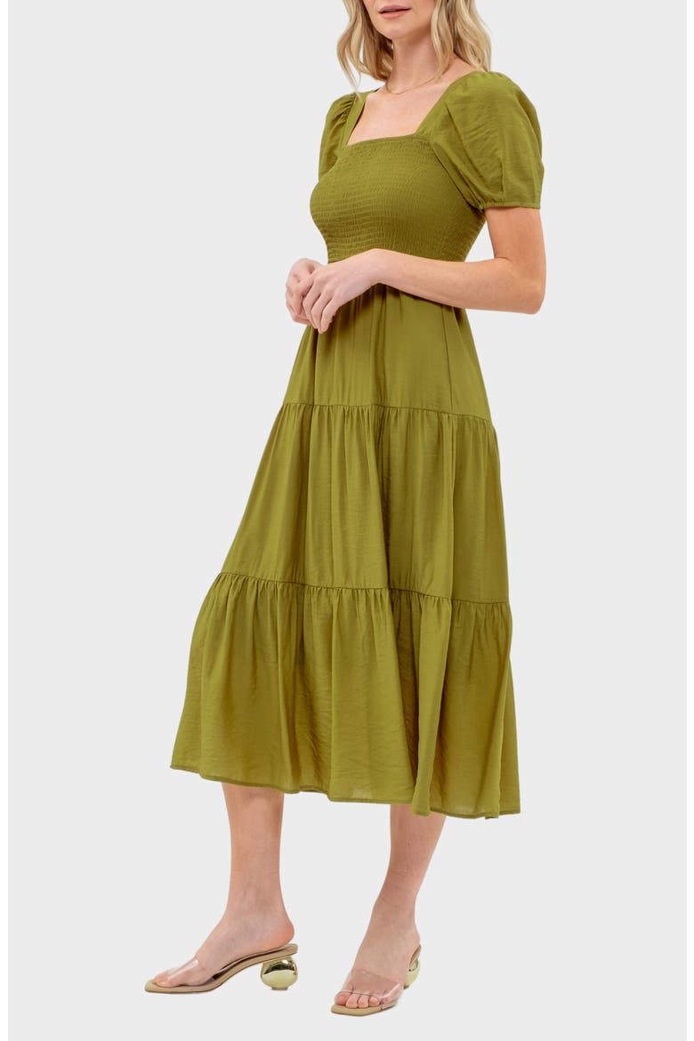 Puff Sleeve Tiered Midi Dress, Alternate, color, KIWI