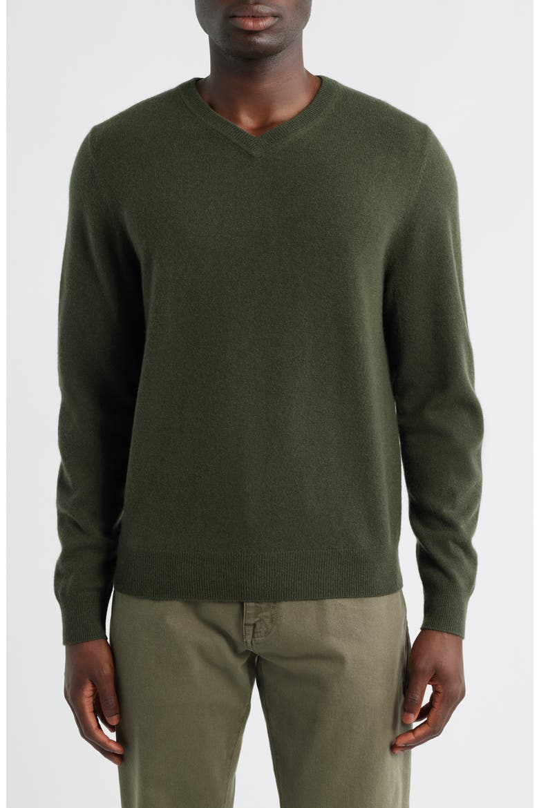 Cashmere V-Neck Sweater, Main, color, GREEN DUFFLE