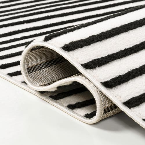 Jonathan Y Anders High-low Midcentury Modern Arch Stripe Two-tone Indoor/outdoor Area Rug In Black