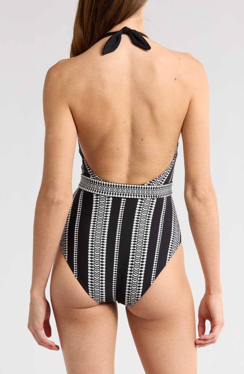 lemlem Lidya Tie Waist Halter One-Piece Swimsuit, Alternate, color, Luchia Black