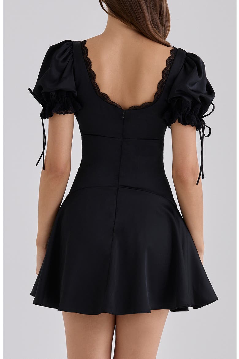 Elisabetta Satin Lace Trim Minidress, Alternate, color, BLACK
