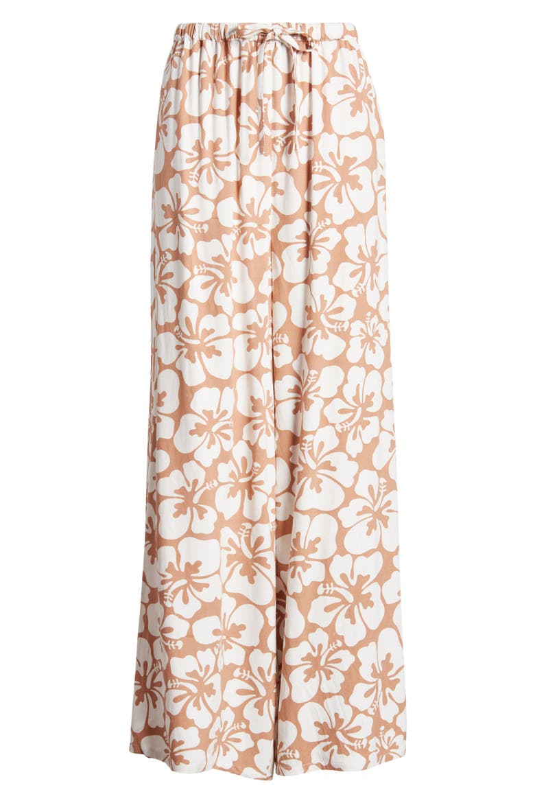Hibiscus Heat Wide Leg Drawstring Pants, Alternate, color, BROWN