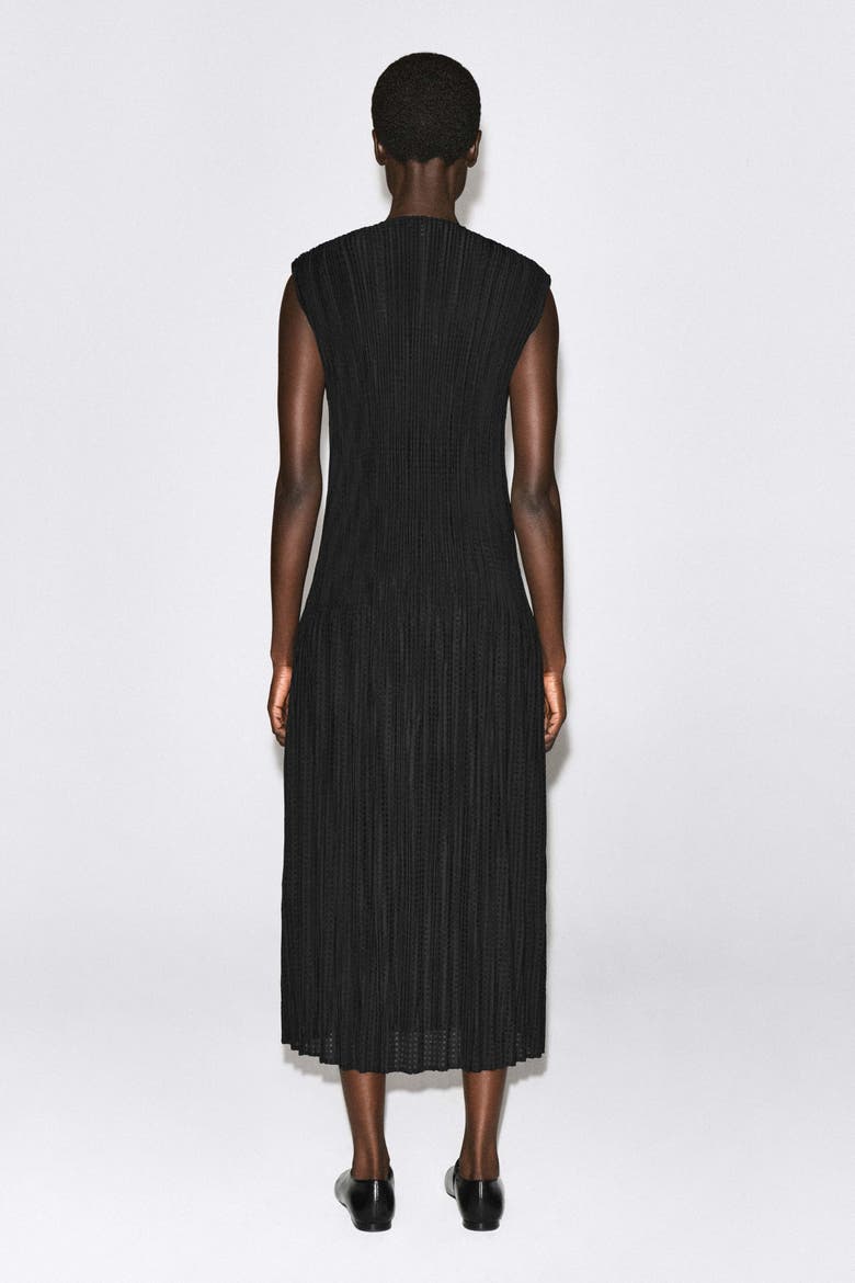 Pleated Jacquard Sleeveless Maxi Dress, Alternate, color, BLACK
