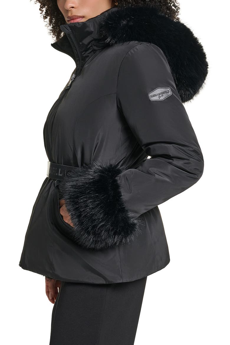 Faux Fur Trim Hooded Puffer Jacket, Alternate, color, BLACK