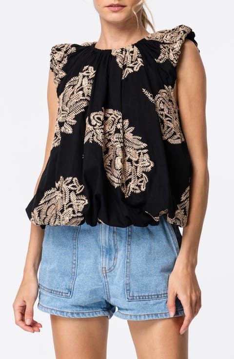Sabrina Embroidered Bubble Hem Cotton Top