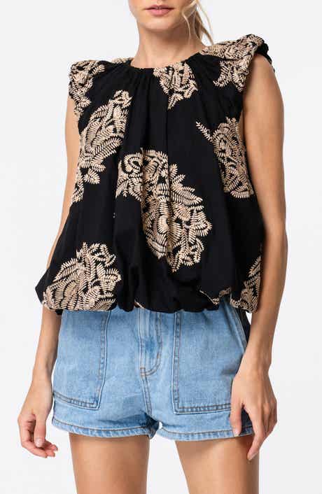 CIEBON Sabrina Embroidered Bubble Hem Cotton Top