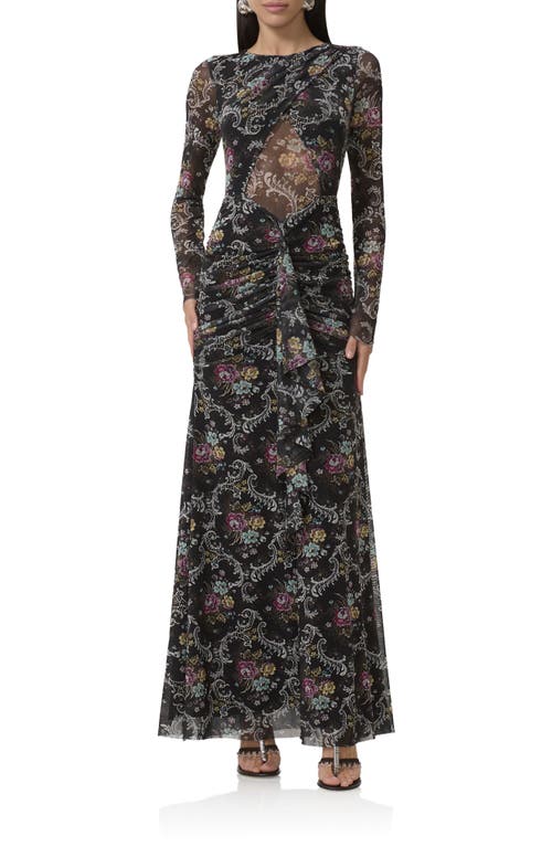 Afrm Daysa Shirred Long Sleeve Maxi Dress In Black