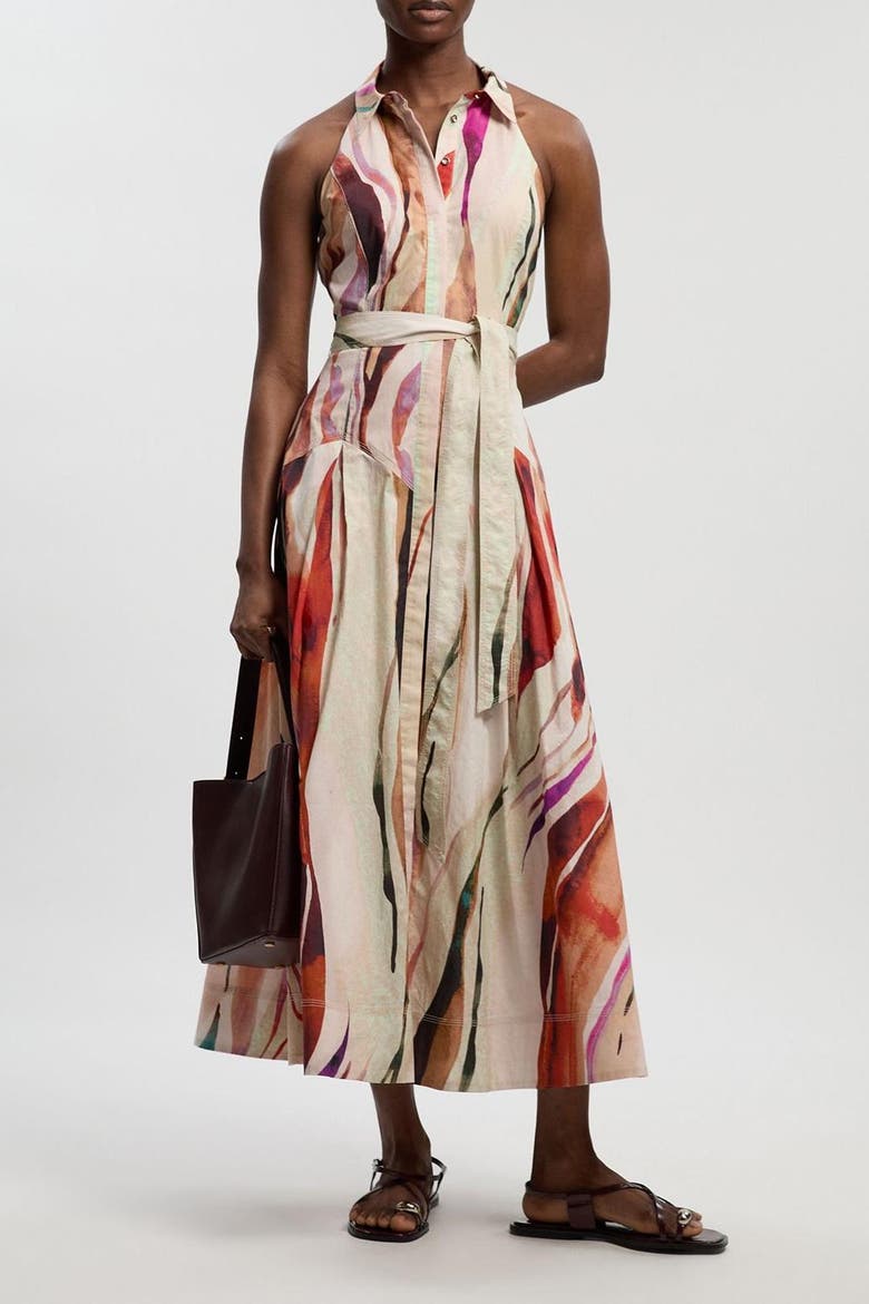 Marble Print Halter Midi Shirt Dress, Alternate, color, Multi