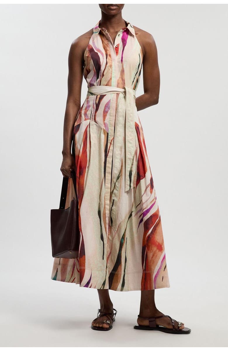 Karen Millen Marble Print Halter Midi Shirt Dress, Alternate, color, Multi