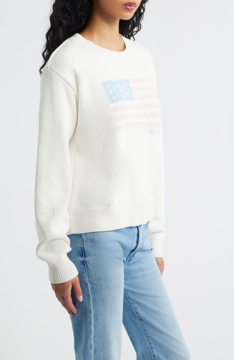 LoveShackFancy Ty Intarsia Flag Cotton Crewneck Sweater, Alternate, color, Ivory Dreams