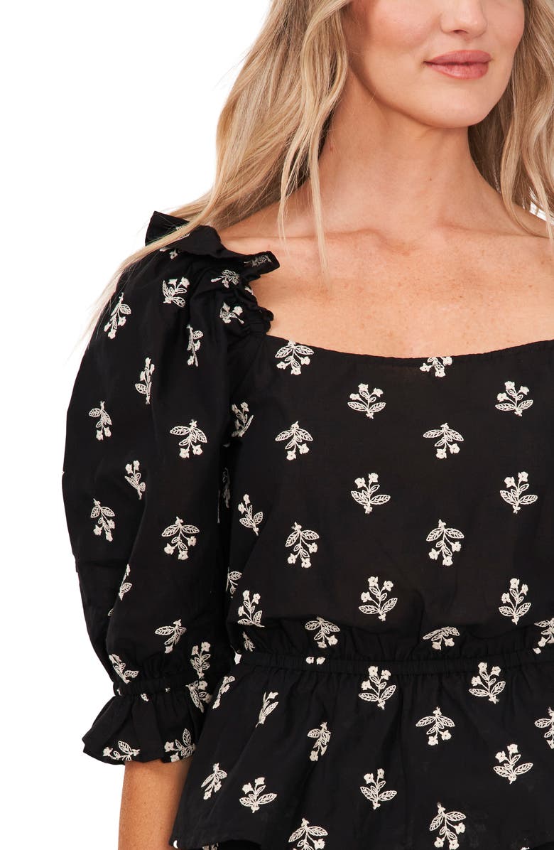 CeCe Embroidered Floral Cotton Peplum Blouse, Alternate, color,