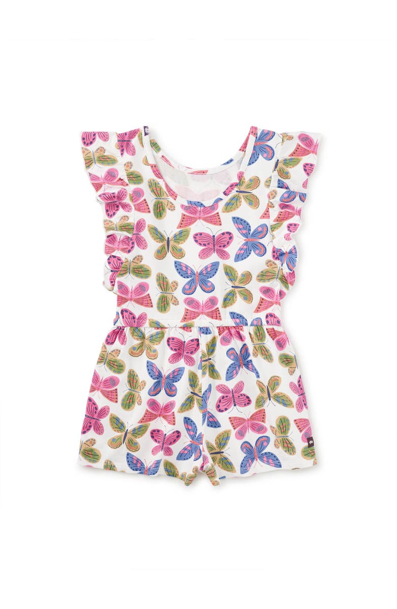 Tea Collection Flutter Sleeve Romper, Alternate, color, Flutter Fiesta