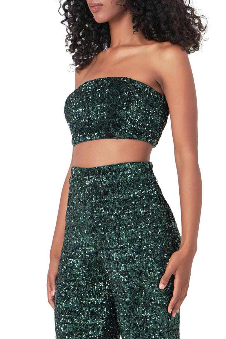Sequin Bandeau Top, Alternate, color, EMERALD