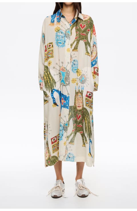 Textured Big Mask Straight Cut Dress