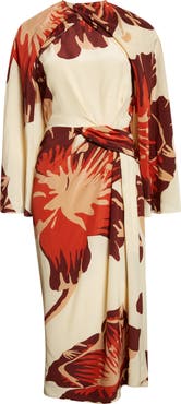 Johanna Ortiz Odyssey Floral Print Dress with Removable Cape
