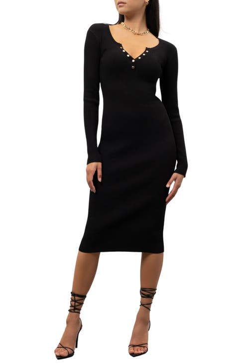 Long Sleeve Rib Knit Midi Dress